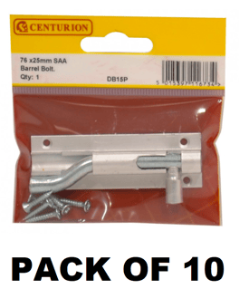 picture of Centurion SAA Wide Necked Barrel Bolt - 75mm (3") x 25mm (1") - Pack of 10 - [CI-DB15P]