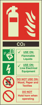 picture of Photoluminescent CO2 Fire Extinguisher Sign - 202 X 82Hmm - Self Adhesive Rigid Plastic - [AS-EN6PH-SARP]