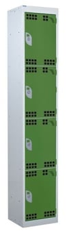 picture of QMP Tool Charging Locker - Perforated Door - RCD Plug - 4 Compartment - Green - 1800H x 450W x 450D mm - [QM-BR1845454GPX]