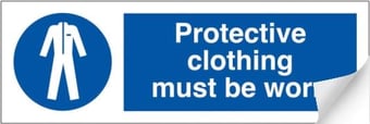 Picture of Protective Clothing Must be Worn Sign LARGE - 600 x 200Hmm - Self Adhesive Vinyl - [AS-MA38-SAV]