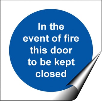 Picture of In The Event of Fire This Door to Be Kept Closed LARGE - BS5499 Part 1 & 5 - 150 X 150Hmm - Self Adhesive Vinyl - [AS-MA160-SAV]
