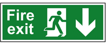 Picture of Spectrum Fire Exit Running Man Arrow Down - PVC 400 x 150mm - SCXO-CI-1683