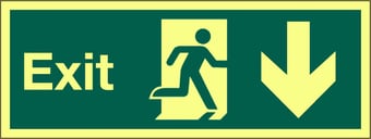 picture of Photoluminescent Exit Sign - Arrow South - 400 x 150Hmm - Self Adhesive Rigid Plastic - [AS-PH19-SARP]