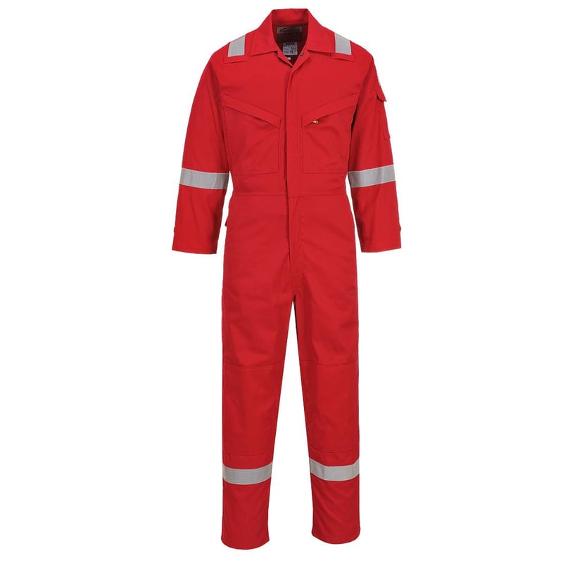 picture of Portwest - Red Flame Resistant Lightweight Anti-Static Coverall - Regular Leg - Conforms to EN ISO 11611 Class 2, EN ISO 11612 and EN 1149-5 - PW-FR28RER