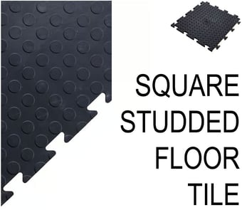 picture of BiGDUG Essentials Interlocking Vinyl Floor Tile - 12h x 470w x 470d mm - Studded Surface - Black - [BDU-TRPLNBK] - (LP)