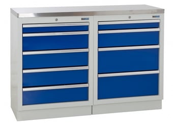 picture of BiGDUG 1361mm Wide Workbench - 5 Drawer Cabinet - 4 Drawer Cabinet - Stainless Worktop - [BDU-TGC43GBS] - (LP)