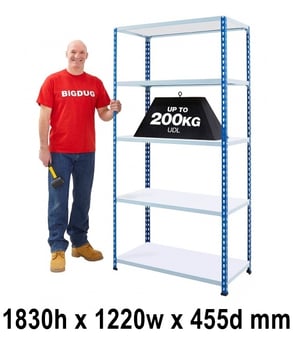 picture of BiG200 Blue & Galvanised Shelving 5 Levels - Melamine Shelves - 1830h x 1220w x 455d mm - [BDU-B21812045BZM]