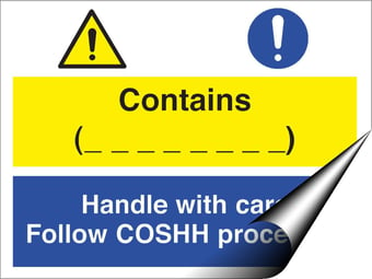 Picture of Contains (____) Handle with Care Follow COSHH Sign - 400 X 300Hmm - Self Adhesive Vinyl - [AS-CO8-SAV]