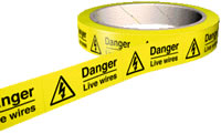 Picture of Hazard Labels On a Roll - Electric Flash Symbol - Danger Live Wires Labels - Self Adhesive Vinyl - 100 per Roll - Choice of Sizes - AS-WA164/5