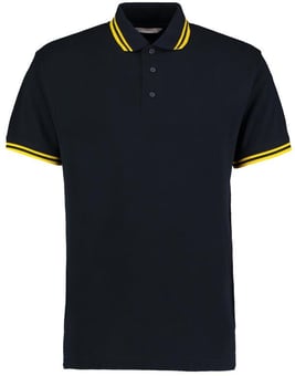 picture of Kustom Kit Men's Classic Fit Tipped Collar Polo Navy Blue/Yellow - BT-KK409-NAV/YEL