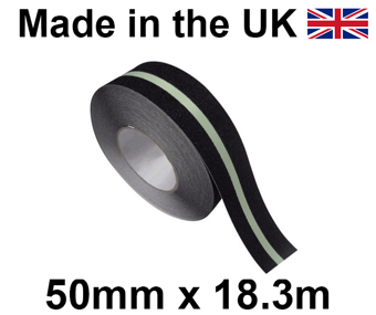 picture of Black Anti-Slip Self Adhesive Hazard Tape With Photoluminescent Center Strip - 50mm x 18.3m Roll - [HE-H3403N-(50)]