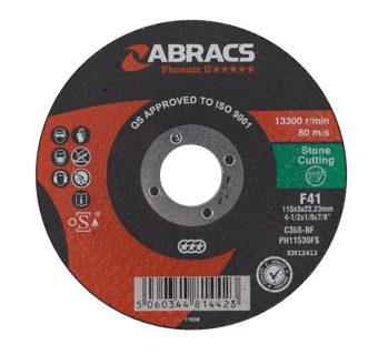 Picture of Abracs Phoenix II 115mm x 3mm x 22mm Flat Stone Cutting Disc - C30S4BF Grade - Box of 25 - [ABR-PH11530FS]