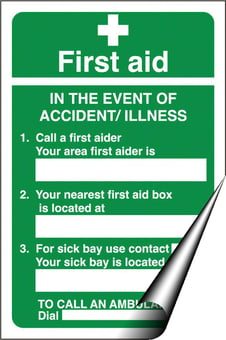 picture of First Aid Signs - In The Event of Accident/Illness - 200 X 300Hmm - Self Adhesive Vinyl - [AS-SA89-SAV]