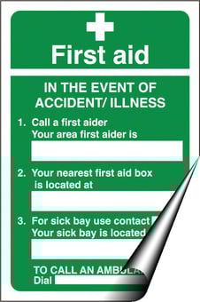 picture of First Aid Signs - In The Event of Accident/Illness - 200 X 300Hmm - Self Adhesive Vinyl - [AS-SA89-SAV]