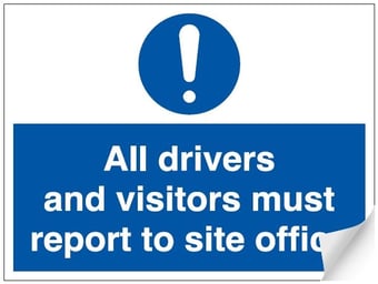 Picture of Drivers and Visitors Report to Site Office Sign - 600 x 450Hmm - Self Adhesive Vinyl - [AS-MA121-SAV]