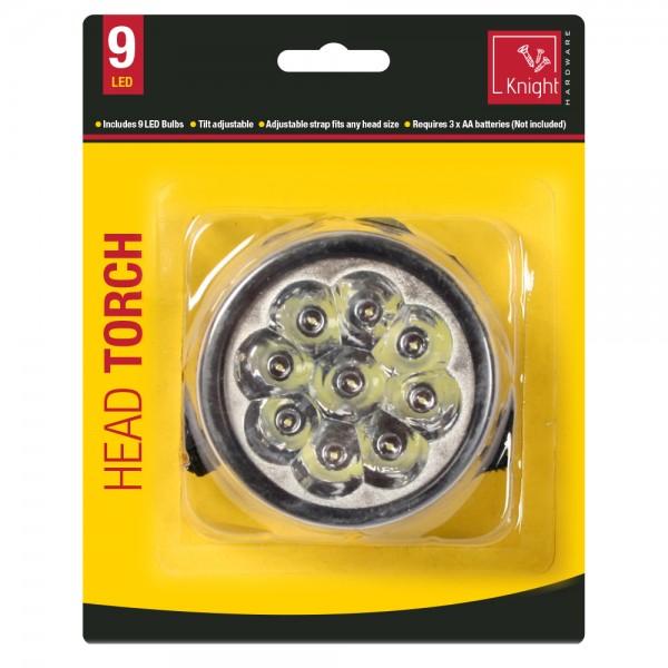 picture of Knight Hardware - 9 LED Head Torch - 3 x AA Batteries - [AF-5025762802827]