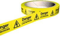 Picture of Hazard Labels On a Roll - Danger Live Terminals - Self Adhesive Vinyl - 100 per Roll - Choice of Sizes - AS-WA178