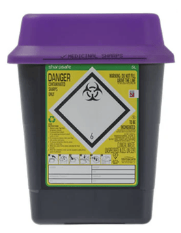 picture of Sharpsafe Recycled Sharps Bin - Purple Lid - 5L - [VC-51025420] - (MP)