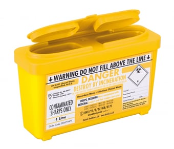 Picture of SHARPSGUARD Yellow Lid 1 Ltr Web Sharps Bin BS7320:1990 - [DH-DD477WYL]