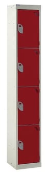 picture of QMP Tool Charging Locker - Solid Door - RCD Plug - 4 Compartment - Red - 1800H x 450W x 450D mm - [QM-BR1845454RSX]