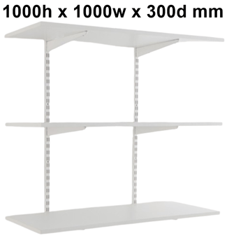 picture of BiGDUG Garage Wall Mounted Shelving Kit - 1000h x 1000w x 300d mm - 3 White Melamine Levels - [BDU-TSW1033WG]
