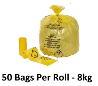 picture of Yellow NHS Clinical Waste Sacks - Large - Medium Duty - 15" x 28" x 39" - 50 Bags Per Roll - 8kg - [OL-OL603/A]