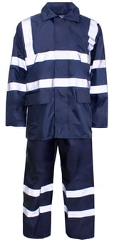 picture of Supertouch Polyester/PVC Reflective Rainsuit- Navy Blue - ST-18891 - (DISC-R)