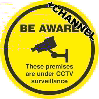 Picture of Street Signs - BE AWARE CCTV With Fixing Channel - FIXING CLIPS REQUIRED - 450 dia - Reflective - 3mm Aluminium - [AS-WA100EC-ALU]
