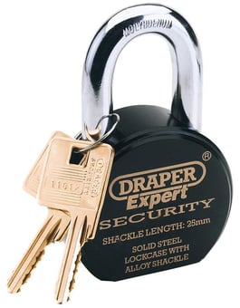 Picture of Draper - Heavy Duty Stainless Steel Padlock and 2 Keys - Shackle Length 25mm - 63mm - [DO-64206]