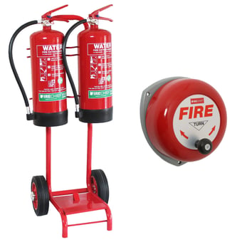 Picture of Double Extinguisher Mobile Fire Point Trolley With Rotary Hand Alarm Bell - Ideal For Work-Site Requirements - [HS-SVT2B/RHB]