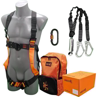 picture of ARESTA Scaffolder Kit 8E - Double Point Elasticated Harness - EEZE-KLICK Buckle - Twin Elasticated Webbing Lanyard - Backpack - EN361 EN355 - [XE-AK-S08E]