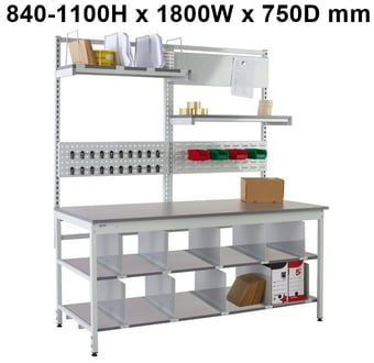 picture of QMP Pack Tek Individual Workbench Kit 2 - 840-1100H x 1800W x 750D mm- Laminate Worktop - [QM-BPI841875PL2]