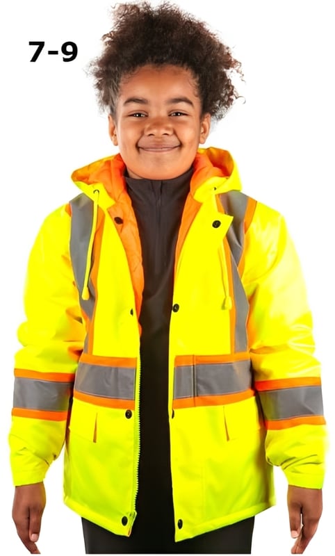 Children Hi Vis Fisherman's Parker Jacket - Age 7-9 - Adjustable Cuffs - [DV-DHV9-7-9] - (DISC-R)