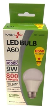 Picture of Power Plus - 9W - E27 Energy Saving A60 LED Bulb - 800 Lumens - 3000k Warm Light - Pack of 12 - [PU-3400]