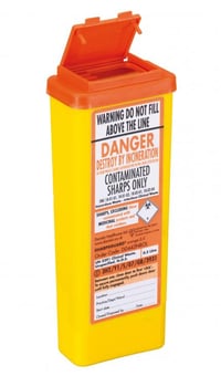 Picture of SHARPSGUARD Orange Lid 0.5 Ltr Sharps Bin with Needle Remover - NHS CODE FSL091 -  BS7320:1990 - [DH-DD442NROL]
