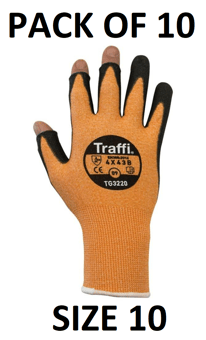 picture of TraffiGlove Metric 3 Exposed Tips Handling Gloves - Size 10 - Pack of 10 - TS-TG3220-10X10 - (AMZPK2)