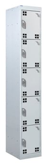 picture of QMP Tool Charging Locker - Perforated Door - RCD Plug - 5 Compartment - Light Grey - 1800H x 450W x 450D mm - [QM-BR1845455LPX]