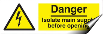 picture of Danger Isolate Main Supply Before Opening Sign - 300 x 100Hmm - Self Adhesive Vinyl - [AS-WA24-SAV]