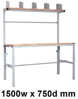picture of BiGDUG Height Adjustable Packing Workstation - 1500w x 750d mm - Upper Shelf & Dividers - [BDU-BDMDPBD1575H]