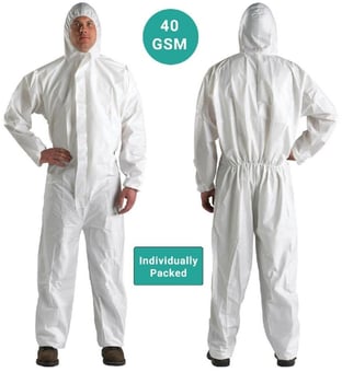 picture of Supreme TTF - White Disposable SMS Coveralls - 40 Gsm - Single - Individually Packed - HT-SMS-40 - (PS) (DISC-X)