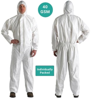 picture of Supreme TTF - White Disposable SMS Coveralls - 40 Gsm - Single - Individually Packed - HT-SMS-40 - (NICE)