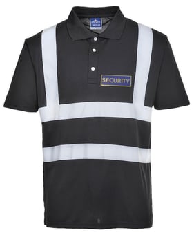 picture of SECURITY Printed Front and Back - Black Hi-Vis Iona Poloshirt - PW-F477BKR - (HP)