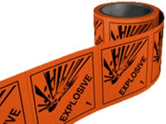 Picture of Hazchem Labels On a Roll - Explosive - Self Adhesive Vinyl - 100mm x 100mm - 250 Labels - [AS-HZ8]