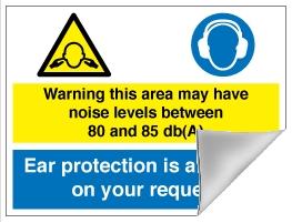 picture of Warning Noise Levels Ear Protection Sign - 400 x 300Hmm - Self Adhesive Vinyl - [AS-MA101-SAV]