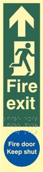 Picture of Spectrum Fire Exit Man Right Arrow Up / Fire Door Keep Shut - TaktylePh 75 x 300mm - SCXO-CI-TK5052BSIPH