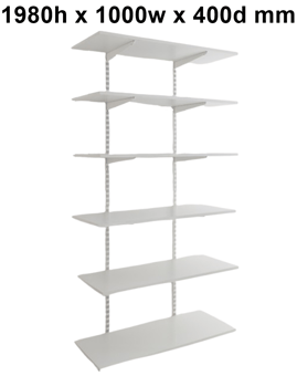 picture of BiGDUG Garage Wall Mounted Shelving Kit - 1980h x 1000w x 400d mm - 6 White Melamine Levels - [BDU-TSW1946WG]