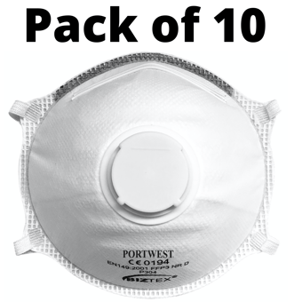 picture of Portwest P304 FFP3 Valved Dolomite Light Cup White Respirator - Pack of 10 - [PW-P304WHR]
