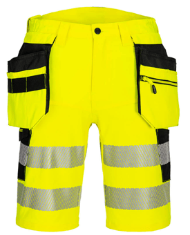 picture of Portwest DX446 - DX4 Hi-Vis Holster Pocket Shorts Yellow/Black - PW-DX446YBR