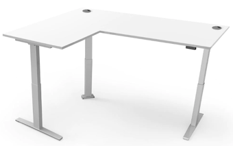 picture of Yo-Yo DESK PRO 3 L-Shape Standing Desk Silver Frame - White Desk Top - YYO-YD-PRO-3-S/1400800+600800WHI
