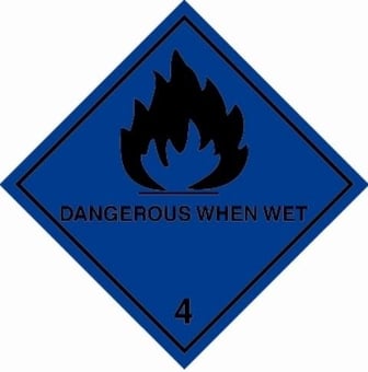 picture of UN Hazard Warning Diamond Label Self Adhesive Placard - DANGEROUS WHEN WET (Class 4) - [HZ-HZ412]